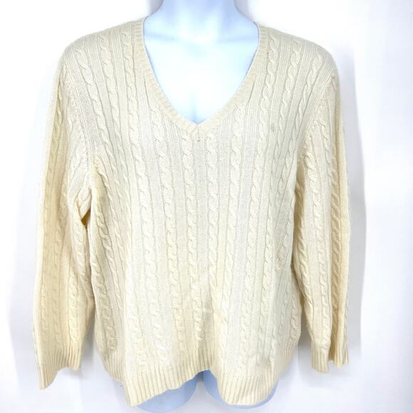 Vintage Lauren Ralph Lauren 100% Cashmere Cream V Neck Sweater 2XL **READ** - Picture 8 of 8